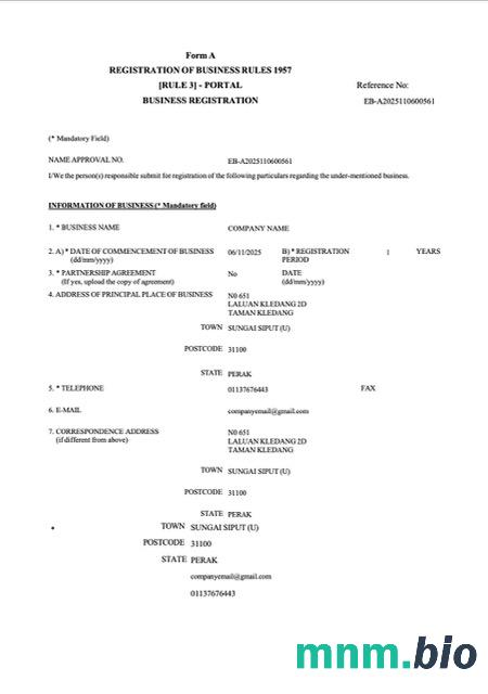 Malaysia business registration vcertyfikat Word i szablon PDF, version 2